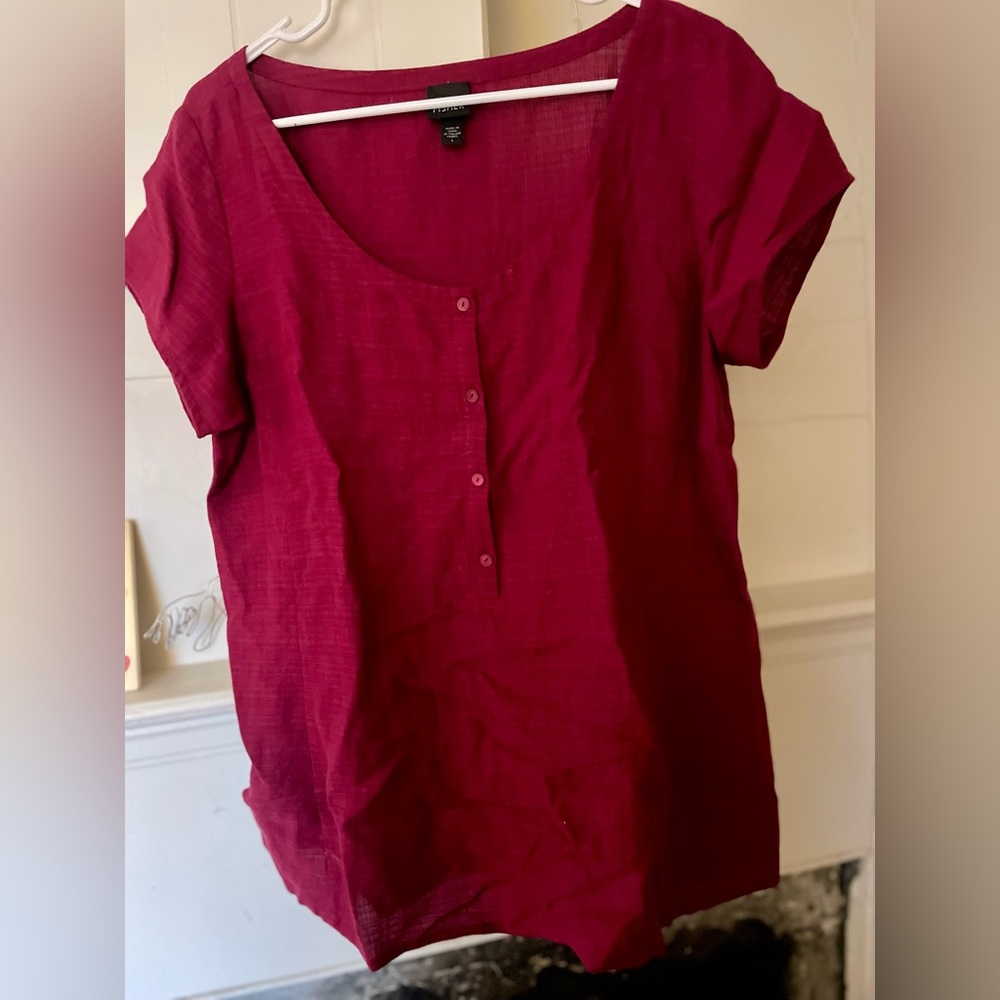 Eileen Fisher linen blend short sleeved shirt Large